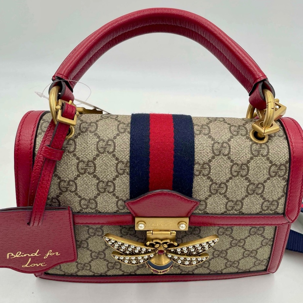 Gucci Queen Margaret Bee 2way leather PVC Shoulder/Handbag Beige Red Authentic